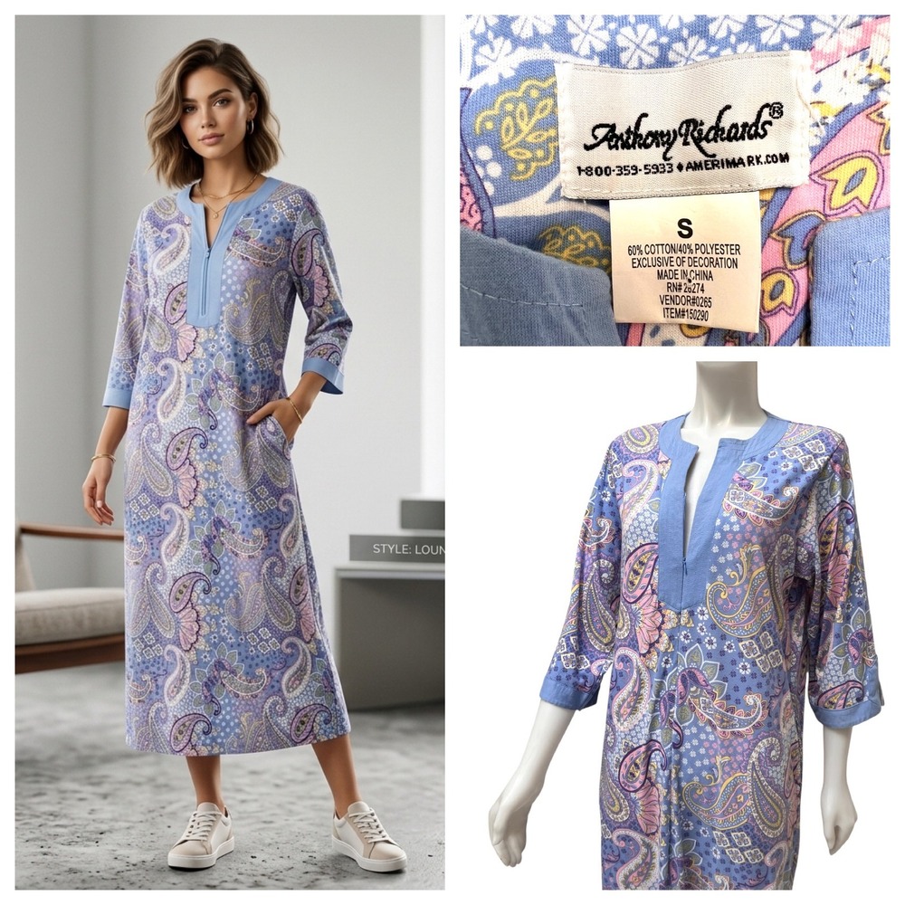 Traditional‎ Nightgown Paisley House Dress Lounger Sz S Retro Muumuu Grandmacore